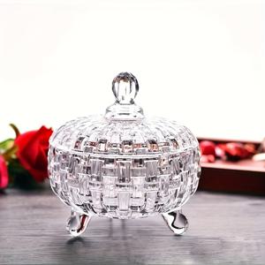 TEMU 사탕 병 유럽 스타일 직조 유리 보관 가정용 대형 투명 유리 과일 접시 보석 상자 2개 세트