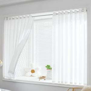TEMU 빛 여과형 수직 블라인드 시어 커튼, 화이트 반투명 창문 커튼, 빛 여과형 쉬폰 보일, 긴 빛 여과형 반투명 쉬폰 커튼, 거실, 침실, 사무실용