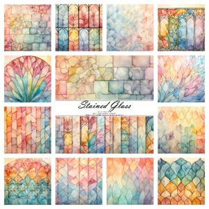 TEMU 24개 스테인드글라스 스크랩북 용지, 6x6 인치 - 장식용 카드보드 (잡저널, 플래너 & 아트 앨범 제작에 이상적) - 고품질 DIY 공예용, 무료 제공