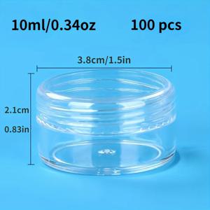TEMU 뚜껑이 있는 작은 화장품 용기 100개 세트. 로션, 립밤, 토너, 크림, 아크릴 파우더 및 다양한 뷰티 아이템 보관에 이상적입니다. 루스 티 샘플, 네일 비즈, 스팽글 등을 보관하는 데도 사용할 수 있습니다.