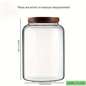 TEMU 나무 뚜껑 두꺼운 대용량 보관 병 1개, 초대용량 보관 용기, 고붕화규산염 유리 보관병, 훌륭한 주방 보관 용품