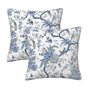 TEMU 폴리에스터 소재, 블루 앤 화이트 칸사이 디코레이션 베개 커버 2개 세트, 침대, 소파, 카우치용 플로럴 쿠션 커버, 사이즈 16X16, 18X18, 20X20인치로 제공, 한쪽 면에 프린트, 베개 속통 미포함