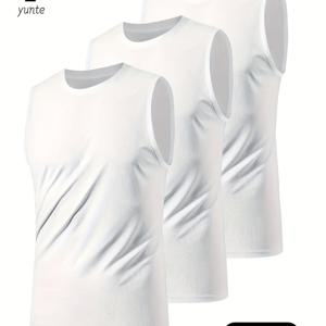 TEMU 남성용 통기성 좋은 경량 민소매 조끼 3종 세트, 속건성 라운드넥 민소매 탑, 헬스장 운동 및 트레이닝에 적합