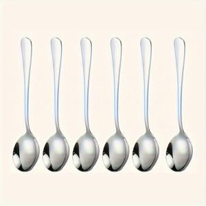 TEMU 6개의 스테인리스 스틸 라운드 스푼 (5.19인치) 커피 스푼, 수프 스푼, 디저트 스푼, 거울 광택, 식기세척기 사용 가능, 쉽게 청소 가능, 결혼식, 레스토랑, 호텔 또는 일상 사용에 적합