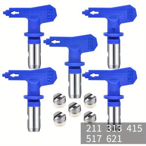 TEMU 페인트 스프레이 및 건용으로 설계된 양면 스프레이 팁 5개 세트. 가정, 건물, 데크 또는 울타리에 적합한 내구성이 뛰어난 파란색 모델 특징 (사이즈 211, 313, 415, 517, 621)