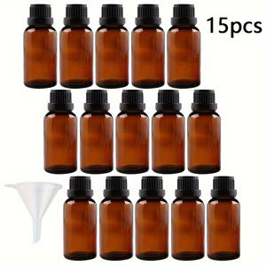 TEMU 30ml 15개입 휴대용 빈 리필 가능한 호박색 유리 에센셜 오일 병 화장품 향수 보관용기 바이알 포트 (오리피스 리듀서 및 블랙 캡 포함) - 보호용 (30ml/1.01oz)