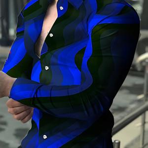 TEMU 남성용 긴팔 그라데이션 컬러 프린트 버튼업 셔츠, 캐주얼 셔츠, 휴가용 하와이안 셔츠, 모든 계절에 착용하기 적합, 스타일리시한 그라데이션 프린트 디자인, 출퇴근용 셔츠, 패셔너블 셔츠