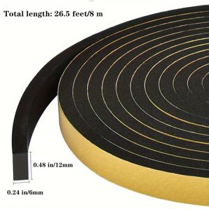TEMU 26.5피트 / 53피트 강력 접착 방풍 스트립, 네오프렌 폼 테이프, 강력 접착 EPDM 테이프, 도어 및 창문에 적합한 고밀도 방풍 스트립 도어 씰, 방음 폼 실링 스트립