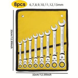 TEMU 8/12/16개 크롬 바나듐 스틸 라쳇 렌치 | 전문가용 고속 라쳇 세트, 거울 방식 녹 방지 처리, 가볍고 노동력 절약, 80° 조절 가능, 가정 개조 및 자동차 수리 적합, 이중 기능 렌치, 간편한 보관을 위한 파우치 포함