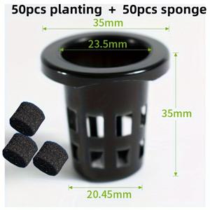 TEMU 100개 팩 수경 재배 바구니 키트 - 50개 둥근 플라스틱 넷 컵 & 50개 스폰지, 정원 클로닝 용품을 위한 무토양 채소 재배 용기, 1.18인치 직경