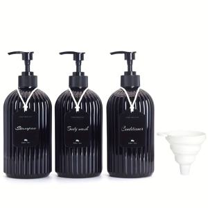 TEMU 3개 리필 가능 비누 디스펜서, 대용량 16.91Oz, 깔때기-자체 함유 에멀젼 펌프 병 (샴푸, 컨디셔너, 바디워시 디스펜서용), 욕실 정리용으로 적합, 리필 및 세척이 용이한 보관 용기