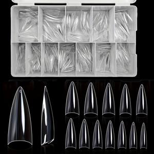 TEMU 600개 중간 스틸레토 네일 팁 박스, 반커버, 아몬드 모양, 날카로운 아크릴 인조 손톱