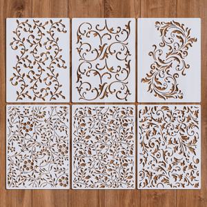 TEMU 6개 세트 플로럴 벽 스텐실 재사용 가능 식물 텍스처 템플릿 - 캔버스, 종이, 천, 바닥, 벽 페인팅용 (8.3