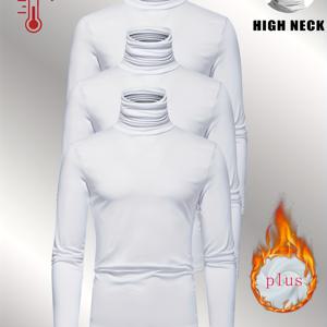 TEMU 3개입 플리스 터틀넥 긴팔 남성용 스포티하고 스타일리시한 따뜻한 핏 탑