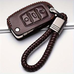 TEMU 유니버설 PU 가죽 키 케이스 리모컨 커버 - VW, 보라, 티구안, 파사트, 골프, GTI, 스코다 옥타비아 호환