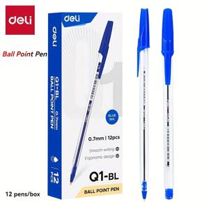 TEMU 12개, 델리, 1박스 볼펜. 12개/박스. 볼펜 팁: 0.7mm. 파란색. 부드러운 필기감. 낮은 점도 잉크. 펜클립 디자인. 교실, 사무실, 도서관 등 다양한 장소에 적합