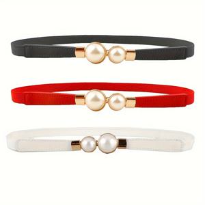 TEMU 펄 탄성 허리 밴드 3개, 여성용 다용도 얇은 벨트, 스커트 및 트렌치 코트와 매치하기에 완벽, 스타일리시하고 간편한 매칭 버클 얇은 벨트
