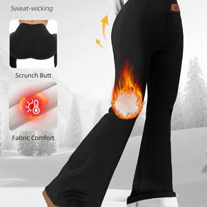 TEMU [400그램] 가을/겨울 하이웨이스트 단색 플리스 안감 플레어 팬츠, 간편한 와이드 레그 팬츠, 패셔너블하고 다재다능한 여성 의류, 탄성 레깅스, 여성용