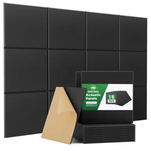 TEMU 30X30X0.9Cm 사이즈의 18개 검정색 방음 벽 패널 (자가 점착식), 녹음 스튜디오, 사무실 벽, 음악실, 게임 룸, 홈 시어터, TV 벽, 거실용 고밀도 음향 패널