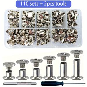 TEMU 110개 시카고 스크루 가죽공예 스냅, 금속 철 프론 펀치 및 스크루 드라이버 세트, DIY 가죽공예, 가방, 의류 장식, 수리, 벨트, 가방, 신발, 지갑, 바인딩 액세서리