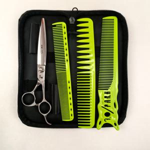 TEMU 세트 5개입. 일반 가위가 아닌 7인치 직선 미용 가위, 전문 미용실용. 매우 날카로운 고품질 미용 가위로 평생 사용 가능. 사용할수록 날카로워지며 헤어 커팅에 이상적. 다른 물건 커팅에 사용 시 손상 가능