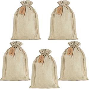 TEMU 대형 베이지 리넨 자루 선물용 가방 5팩 (가방 5개 + 끈 & 카드 포함) - 12