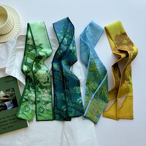 TEMU 헤어밴드 4개 세트, 유화 스타일, 예술적인 긴 리본, 다용도, 데일리, 좁은 폭, 여성 가방 끈, 여성용 고급 장식 스카프