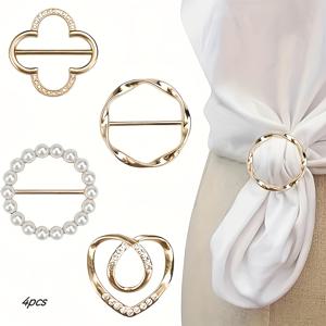 TEMU 4개 세트 우아한 스카프 링 클립 - 주석 합금 금속 원형 셔츠 클립 버클, 넥타이, 드레스 및 스카프용, 여성용 패션 액세서리, 깃털 없음, 관리 지침 포함
