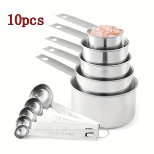 TEMU 10개 입자기와 스푼 세트, 건조 재료 또는 액체에 적합한 쌓을 수 있는 스테인리스 스틸 계량 도구, 요리 및 베이킹에 이상적, 주방 용품 및 베이킹 애호가에게 완벽