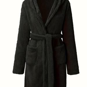 TEMU 소프트 플리스 후드 홈웨어 솔리드 컬러 포켓이 있는 따뜻한 목욕가운