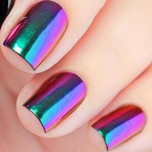 TEMU 24개입 오로라 그린 크롬 프레스온 네일 - 숏 네일, 광택 마감, 풀 커버리지 아크릴 인조 네일 여성용