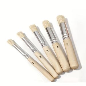 TEMU 천연 브리슬 스텐실 페인트 브러쉬 5종 세트 (나무 손잡이), 풀 사이즈 1~5 라운드 헤드 브러쉬, 털빠짐 없음 & 풀림 없음, 벽화, 모델 하우스 페인팅, 스텐실 프로젝트, 카드 만들기 & DIY 공예에 완벽, 아크릴, 오일 & 수채화 물감과 호환, 학생 및 취미가를 위한 이상적인 미술 용품, 훌륭한 휴일 선물 (물감 미포함)
