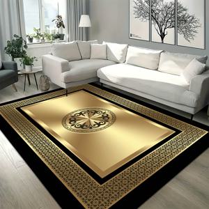 TEMU 골든 벨벳 1개, 중국 금속 스타일 쇼핑몰 웰컴 매트, 침실용 소프트 베드사이드 패드, 럭셔리 모던 거실 카펫, 야외 잔디용 미끄럼 방지 패드, 내구성 있는 세탁기 사용 가능 복도 러그