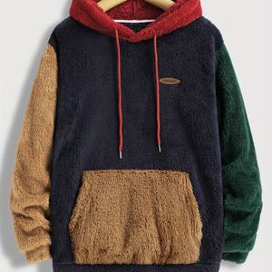 TEMU 여성용 코지 플리스 후드티 - 컬러 블록 디자인, 캐주얼 롱 슬리브 풀오버, 캥거루 포켓, 녹색/검은색/빨간색, 봄/가을에 완벽한 캐주얼 웨어 후드티 | 재미있는 디자인 | 부드러운 질감, 귀여운 후드티