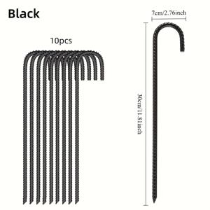 TEMU 6/10개 블랙 스틸 파일, 방수 천 고정기, 파이프 J 네일, 텐트 스테이크 30cm/12인치 헤비 메탈 랜드스케이프 네일, 흑색 부식 방지 코팅된 강철 파일, 야외 마당, 정원 장식 풍경, 트램폴린, 축구 게이트, 캠핑 텐트에 적합