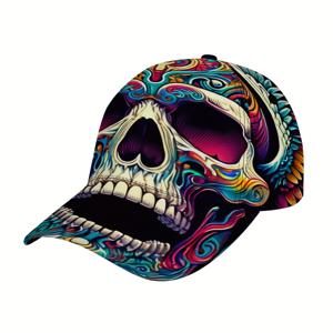TEMU 스컬 패턴 힙합 야구 모자 - 스트리트 스타일을 위해 특별히 디자인됨, 사이즈 조절 가능, 멋진 그래픽, 스포티한 헤드웨어, 패셔너블한 액세서리, 휴일 선물로 완벽