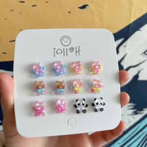 TEMU 3쌍/6쌍 팩, 곰돌이 스터드 귀걸이, 레진 저자극성, 곰돌이 디자인, 데일리룩에 적합