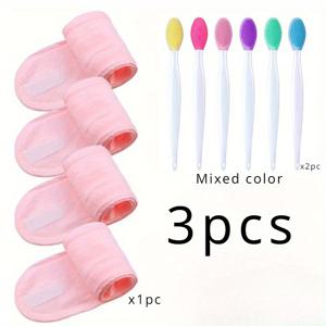 TEMU 3개 세트, 수건용 조절식 헤어밴드 및 블랙헤드 제거 브러쉬, 페이셜 스킨케어용 뷰티 제품