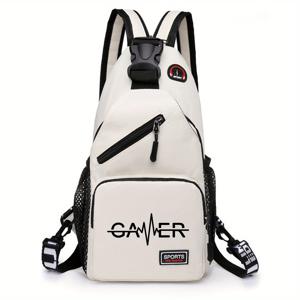 TEMU 1개 레터 CAER 하트 프린트 체스트백, 다용도 크로스바디백, 헤드폰 홀 포함 캐주얼 아웃도어 스포츠 체스트백, 야외 여행 및 업무용