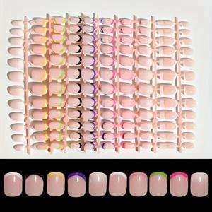 TEMU 120개 짧은 스퀘어 프레스온 네일 - 5가지 그라데이션 컬러 (누드 핑크/화이트/로즈 퍼플/그린) 광택 풀커버 인조네일, 여성용 쉬운 적용 재사용 가능 매니큐어 솔루션, 일상 및 휴가 선물용 네일 액세서리