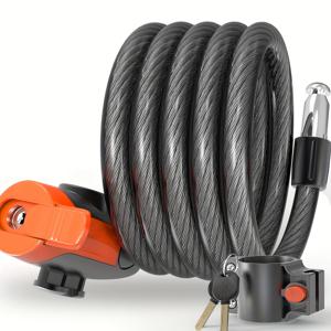 TEMU 고보안 자전거 케이블 자물쇠 (키 포함), 브러시드 PVC 마감, 방범 절단 보호, 방수, 12mm 두께, 49.21인치 길이, 마운팅 브래킷 포함, 아름답고 가벼운 디자인