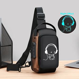 TEMU 야광 프린팅 남성용 고급 옥스포드 소재 크로스바디 체스트백 - 조합 자물쇠 포함, 패션 슬링백, 휴대폰 포켓, 지퍼 잠금, 일상 출퇴근용, 방범 비즈니스 크로스바디 체스트백 - 캐주얼 스포츠 여행 숄더백, 조절 가능한 스트랩, 멀티 포켓 웨이스트 팩, 외출용 완벽한 선물