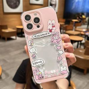 TEMU 사진과 카드를 보관할 수 있는 딸기 토끼 디자인의 폰 케이스, 충격 방지 및 방수, 아이폰 16, 16 프로, 16 프로 맥스, 15 프로, 15 프로 맥스, 14, 14 프로 맥스, 13, 12, 11, XS 맥스와 호환