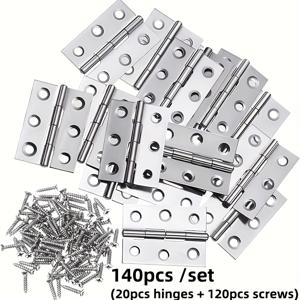 TEMU 140개/세트 문과 창문용 힌지, 스테인리스 스틸 접이식 힌지 2인치, 문 뚜껑 및 나무 상자용 스테인리스 스틸 접이식 힌지, 20개 힌지 + 120개 나사 포함, 실버 하드웨어 액세서리