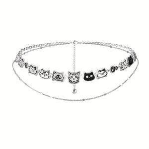 TEMU 캣 더블 레이어 목걸이 - 유니크 디자인 고급스러운 스위트 쿨 칼라본 체인 L78