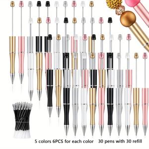 TEMU 60개입 백투스쿨 페스티벌 블랙 플라스틱 비즈 펜 세트, 블랙 잉크 펜 리필, DIY 창의적인 비즈 펜 만들기 과정