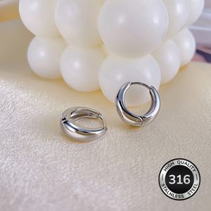 TEMU 이용하기 쉬운 프렌치 플레인 링 스테인리스 스틸 귀걸이, 저자극, 변색 방지, 데일리 외출, 연회, 결혼식에 적합, 사랑하는 사람에게 가장 아름다운 선물 드릴 수 있습니다.