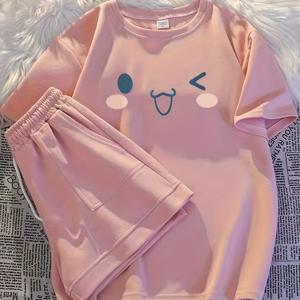 TEMU 2pcs 여아 여름 세트 2025 신상 여름 반팔 & 반바지 세트, 큰 아이들을 위한 스타일리시한 여름 스포츠웨어, 야외 활동용