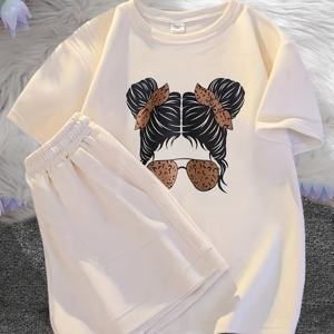 TEMU 여아용 여름 2025 신상 패션 반팔 쇼츠 소녀 캐주얼 스포츠 투피스 세트 중형 및 대형 청소년을 위한 완벽한 야외복