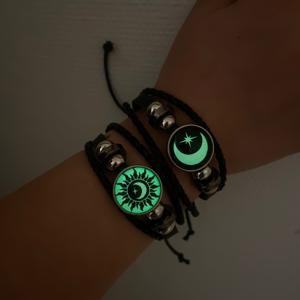 TEMU 2개/세트 루미너스 패션 수제 짝사랑 태양, 달, 별 팔찌 세트, 음악 축제/어머니의 날/할로윈 선물용 빛나는 친구 조합 주얼리